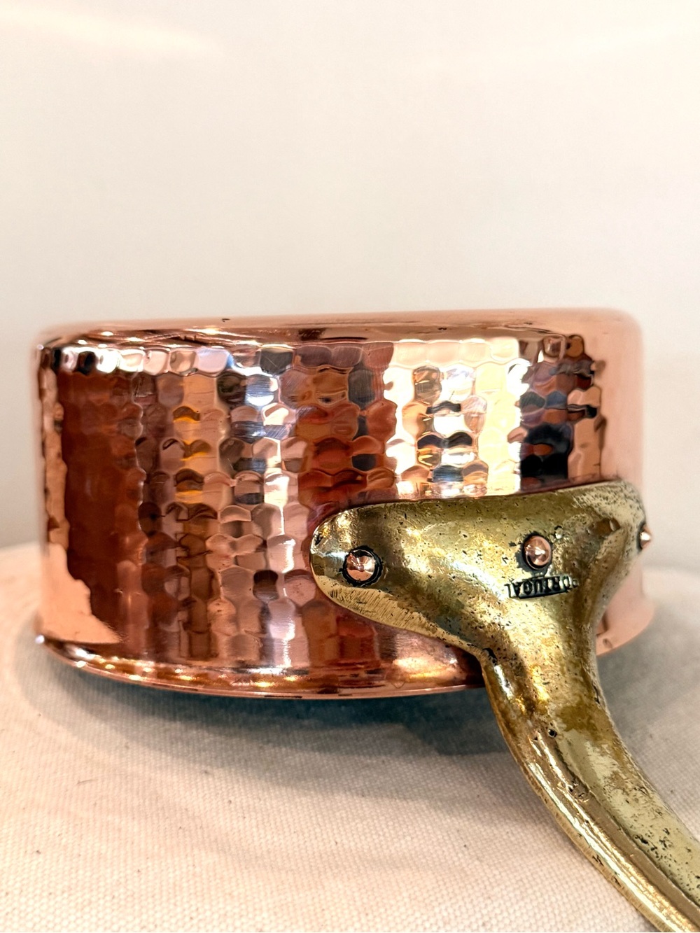 Vintage Copper Hammered Saucepan with lid and Brass Handle stainless steel lined